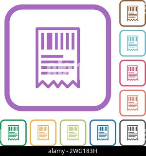 One receipt with barcode outline simple icons in color rounded square frames on white background Stock Vector