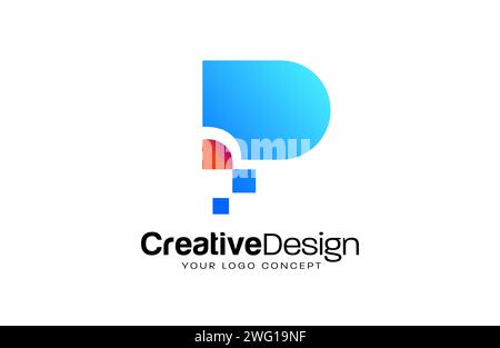 Pixel Concept P letter logo design with red and blue colors and modern look Vector Illustration. Stock Vector