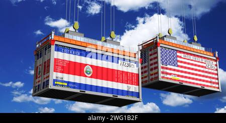 Shipping containers with flags of Costa Rica and USA - 3D illustration Stock Photo