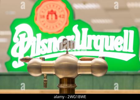 PRAGUE, CZECHIA, DEC 18 2023, Beer tap with the traditional Czech beer ...