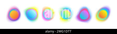 Gradient blur shapes with color gradation. Abstract glowing liquid circles. Rainbow space spheres. Collection of isolated vector elements on white background. Stock Vector