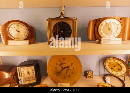 England, Sussex, East Sussex, Seaford, Seaford Museum, Display of Vintage Clocks Stock Photo