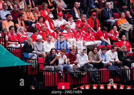 Groningen, Netherlands. 02nd Feb, 2024. GRONINGEN, NETHERLANDS - FEBRUARY 2: fans of Switzerland during the Davis Cup Qualifiers 2024 match between Netherlands and Switzerland at Martiniplaza on February 2, 2024 in Groningen, Netherlands. (Photo by Andre Weening/Orange Pictures) Credit: Orange Pics BV/Alamy Live News Stock Photo