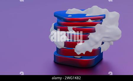 A 3D interpretation of a server and cloud, symbolizing the integration of physical and virtual data storage Stock Photo