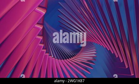 Beautiful abstract colorful swirl background with shiny, dynamic starburst rings, in a 3D rendered loop video for design. Stock Photo