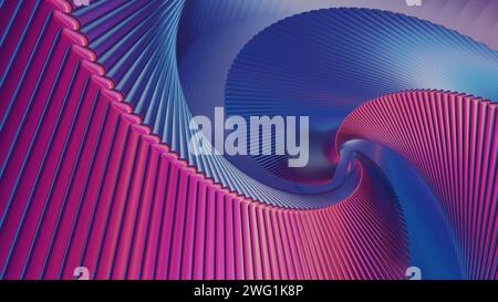Beautiful abstract colorful swirl background with shiny, dynamic starburst rings, in a 3D rendered loop video for design. Stock Photo
