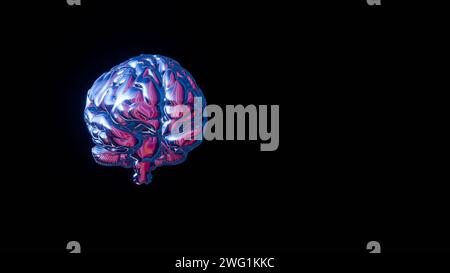 3D holographic brain with various colors and an intriguing image, creating a captivating and dynamic visual representation. Stock Photo