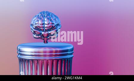 3D holographic brain with various colors and an intriguing image, creating a captivating and dynamic visual representation. Stock Photo