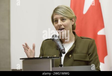 Kyiv, Ukraine. 02nd Feb, 2024. KYIV, UKRAINE - FEBRUARY 2, 2024 - Minister of Foreign Affairs of Canada Melanie Joly attends a joint news conference with Minister of Foreign Affairs of Ukraine Dmytro Kuleba in Kyiv, capital of Ukraine. Credit: Ukrinform/Alamy Live News Stock Photo