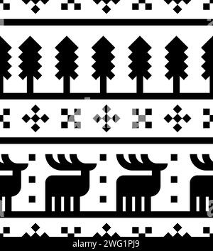 Deer ethnographic pattern seamless. Elk ethnographical background. texture Northern peoples and cultures Stock Vector