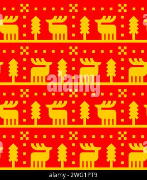 Deer ethnographic pattern seamless. Elk ethnographical background. texture Northern peoples and cultures Stock Vector