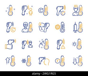 Temperature line icons. Thermometer, Check body temperature, Fever diagnostic. Coronavirus control. Vector Stock Vector