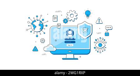 Cyber security access icons. Protect cloud data, Approved login page, Online access. Personal data protection. Vector Stock Vector
