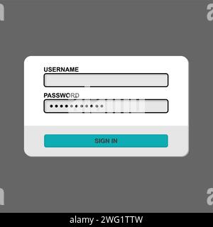 Username and password box. Go on website. Log in to site. Stock Vector