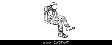 One continuous line drawing of a scientist astronaut. Astronaut space traveler concept Stock Vector