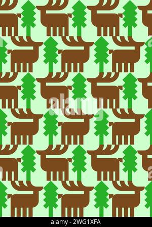 Deer ethnographic pattern seamless. Elk ethnographical background. texture Northern peoples and cultures Stock Vector
