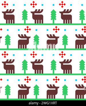 Deer ethnographic pattern seamless. Elk ethnographical background. texture Northern peoples and cultures Stock Vector