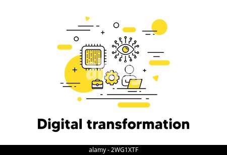 Digital transformation line icon. Artificial intelligence concept illustration. Recruiting and hire employee. Vector Stock Vector