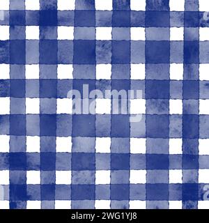 Abstract hand painted indigo watercolour checked pattern design Stock Vector