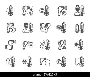 Temperature icons. Thermometer, Check body temperature, Fever diagnostic. Coronavirus control. Vector Stock Vector