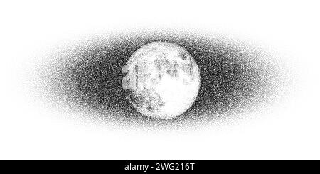 Dotwork Moon night background. Black noise stipple dots satellite. Dotted vector Stock Vector