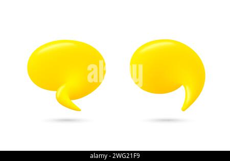 Chat Speech Bubble set. Yellow 3d talk balloon. Think and Speak cloud with smooth blend. Vector Stock Vector