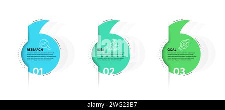 Three quotation bookmark elements. 3 steps concept of business project development process. Infographic design. Vector Stock Vector