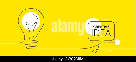 Continuous line idea bulb icon. One light bulb silhouette. Speech bubble with lightbulb on yellow background. Vector Stock Vector