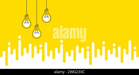 Idea light bulbs silhouette. Lamp icons on yellow transition background. Continuous line lightbulbs. Vector Stock Vector