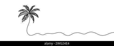 One continuous line drawing of a palm tree. Decorative coconut tree concept. Stock Vector