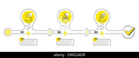 Timeline with lamp light bulbs and icons. 6 steps idea journey path ...