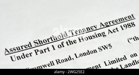 Assured Shorthold Tenancy Agreement document for letting a property to a tenant Stock Photo