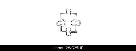 Puzzle piece of one continuous line drawn. Jigsaw puzzle element. Vector illustration Stock Vector