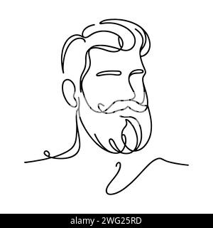 Continuous one line drawing of man portrait. Hairstyle. Fashionable men's style Stock Vector