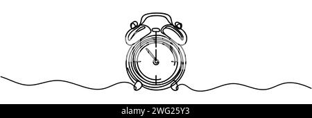 Single continuous line drawing of an alarm clock. Stock Vector