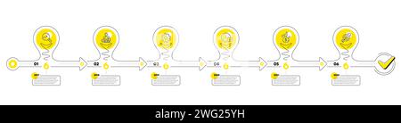 Timeline with lamp light bulbs and icons. 3 steps idea journey path ...