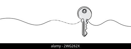 continuous one line drawing of a door key Stock Vector