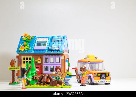 Billund, Denmark - February 1, 2024: Lego Friends Mobile Tiny House Stock Photo