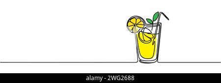 Continuous one line drawing of lemonade on white background Stock Vector