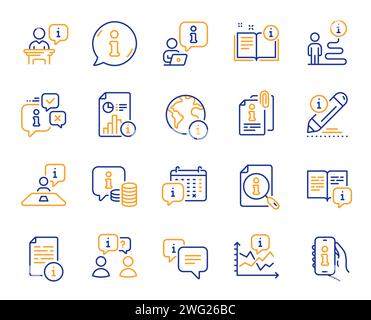 Info center line icons. Reception information, Journey path, Guide book icons. Vector Stock Vector