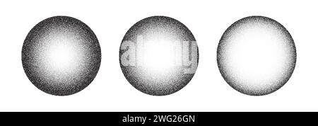Dotwork 3D Spheres background. Black noise stipple dots. Dotted vector Stock Vector