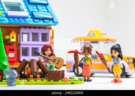 Billund, Denmark - February 1, 2024: Lego Friends Mobile Tiny House Stock Photo