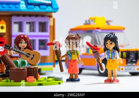 Billund, Denmark - February 1, 2024: Lego Friends Mobile Tiny House Stock Photo