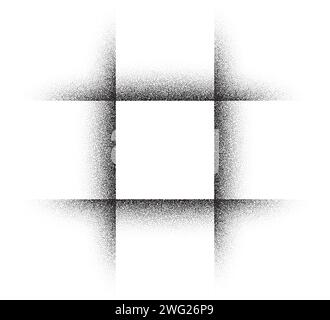 Dotwork square grid pattern background. Black noise stipple net dots. Dotted vector Stock Vector