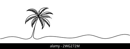 One continuous line drawing of a palm tree. Decorative coconut tree concept. Stock Vector