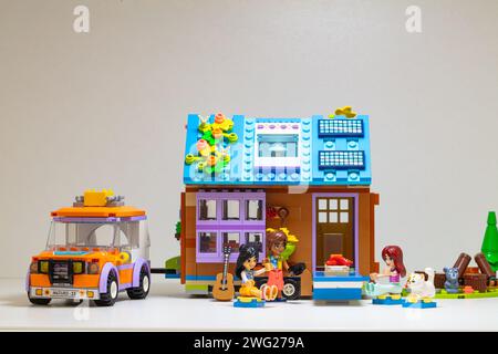 Billund, Denmark - February 1, 2024: Lego Friends Mobile Tiny House Stock Photo