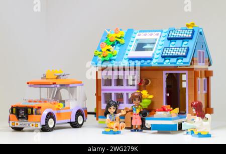 Billund, Denmark - February 1, 2024: Lego Friends Mobile Tiny House Stock Photo