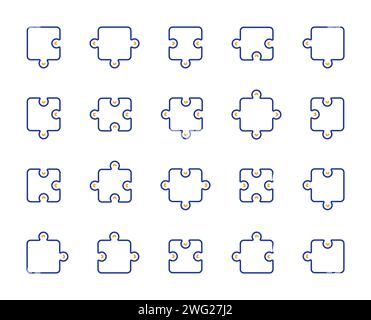 Puzzle line icons. Jigsaw Challenge, Strategy, Puzzle pieces icons. Fun solution, Solve problem. Vector Stock Vector
