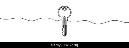 continuous one line drawing of a door key Stock Vector