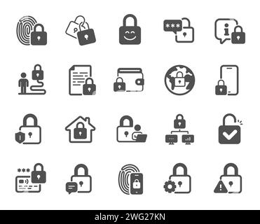 Locks icons. Fingerprint protection, Unlock code and Credit card password icons. Open padlock, Locked document. Vector Stock Vector